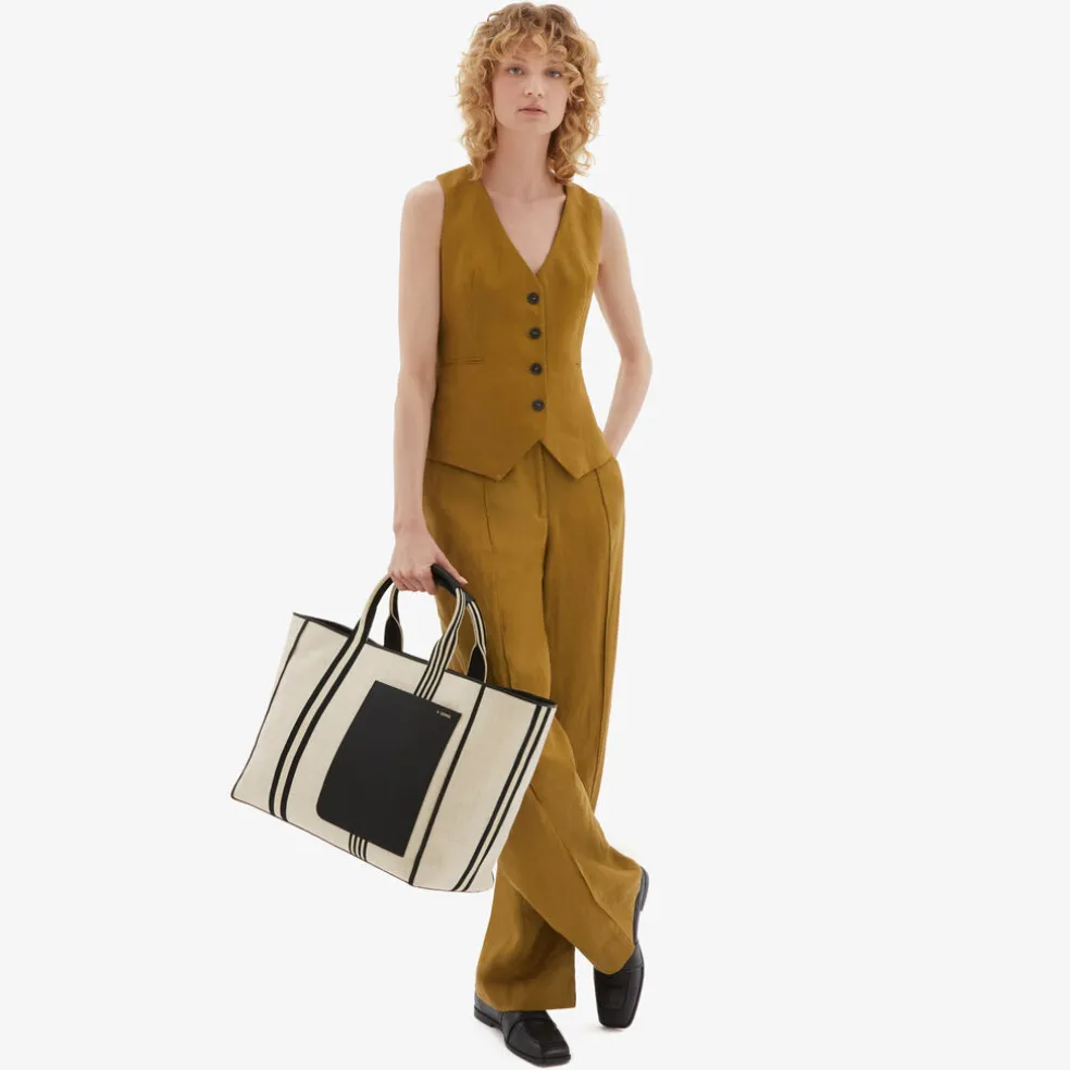 Linear Fabric Large Tote Bag