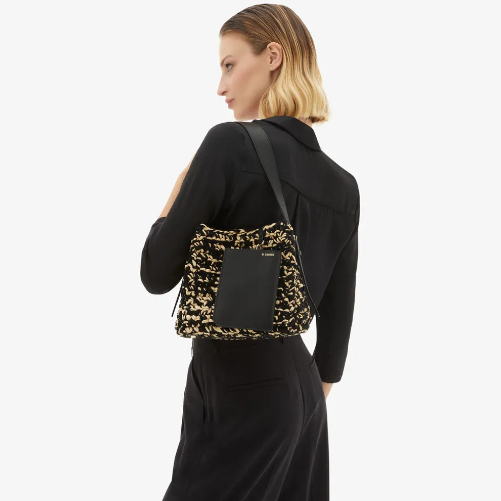 Soft Raffia And Cotton Bucket Mini Bag